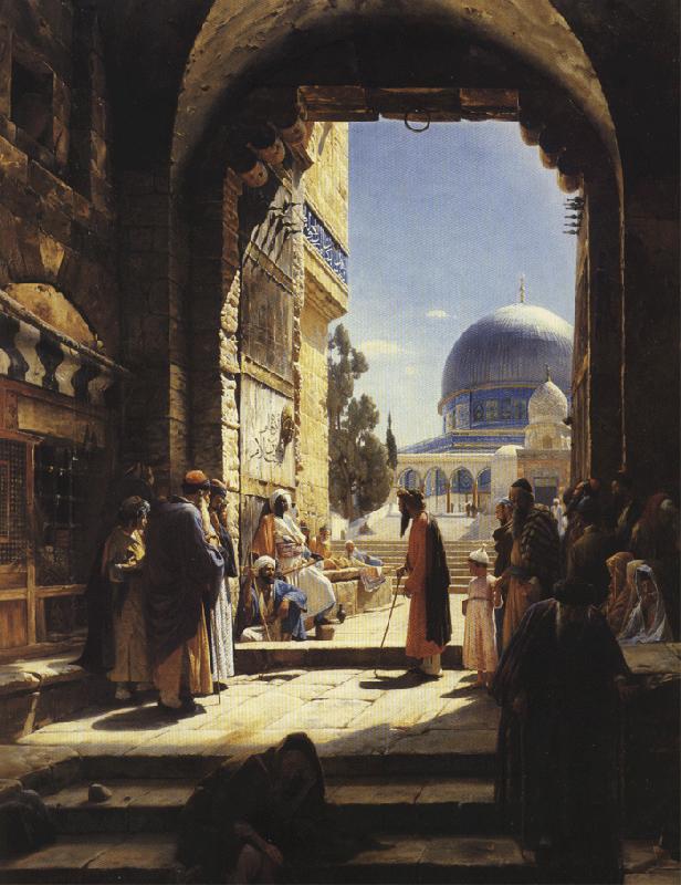Gustav Bauernfeind At the Entrance to the Temple Mount, Jerusalem Sweden oil painting art